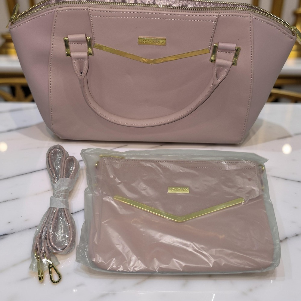 Joy & Iman Leather Satchel + Crossbody Clutch Stone Taupe Pink NWT